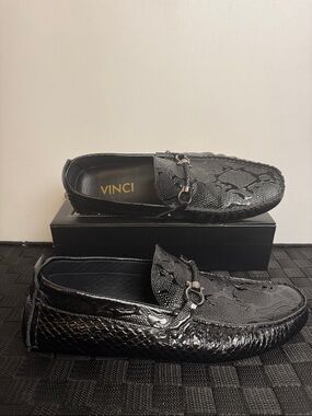 NWOT VINCI The Bologna Black Leather Bit Drive Loafer Men Shoes